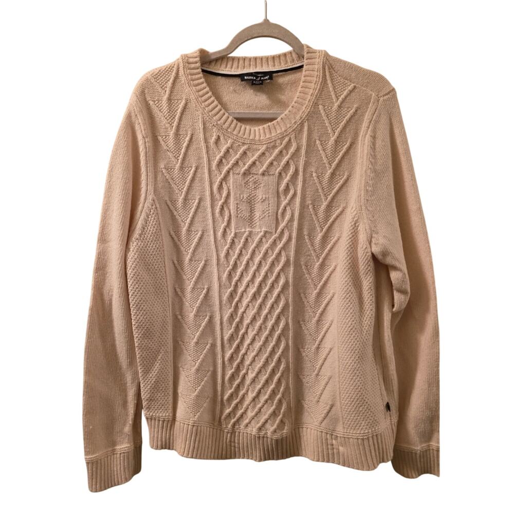 Vtg Natica Womens Nautical Cream Chunky Cable Knit Sweater Size XL Anchor